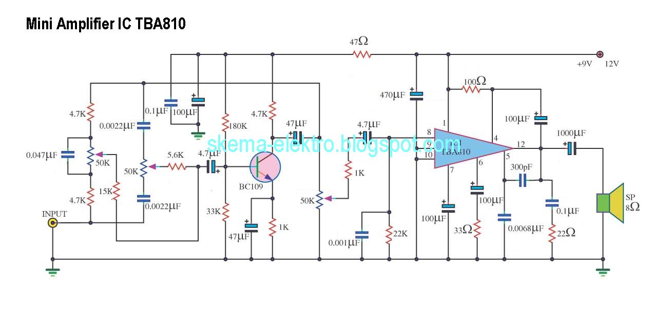 Mini Amplifier IC TBA810 schematic diagrams, repair