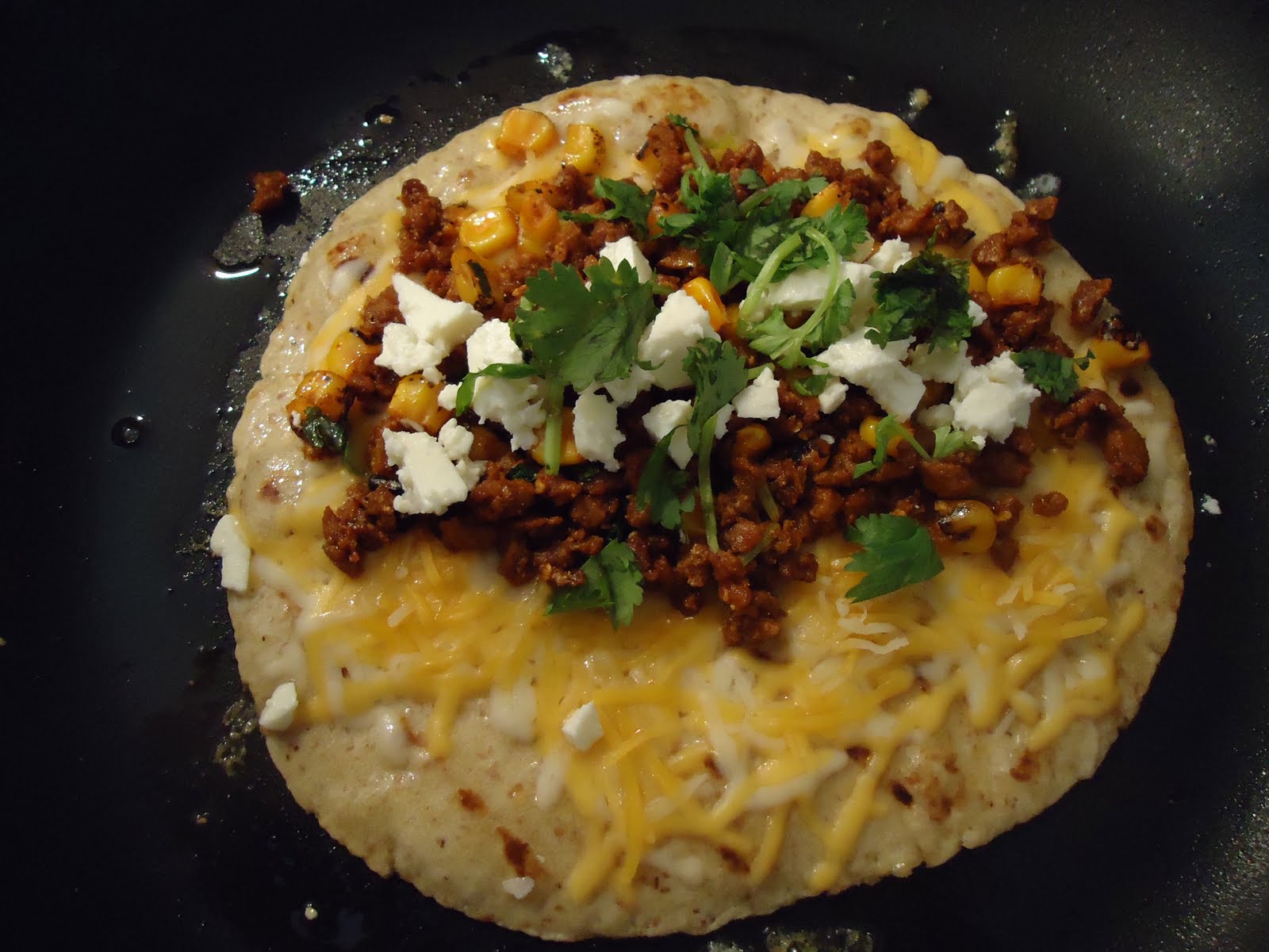 obviously vegetarian Quesadillas with Soy Chorizo, Roasted Corn, and