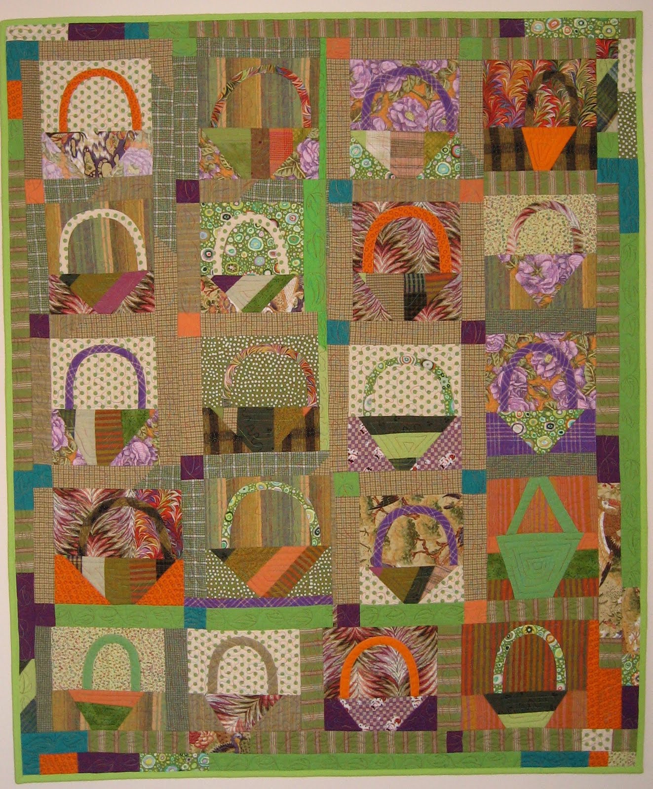 Basket full of Scraps... Liberated Basket Quilt, 38" x 46"