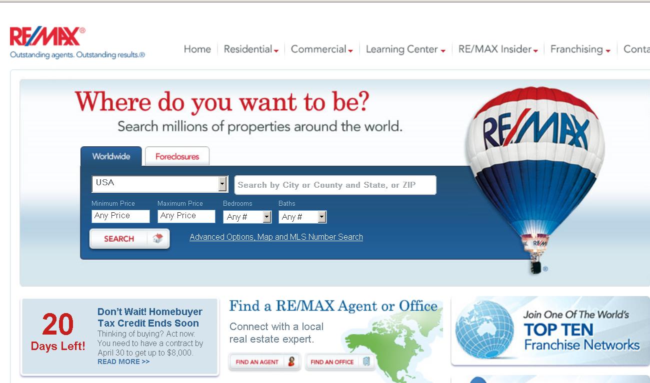 of home page of REMAX.com
