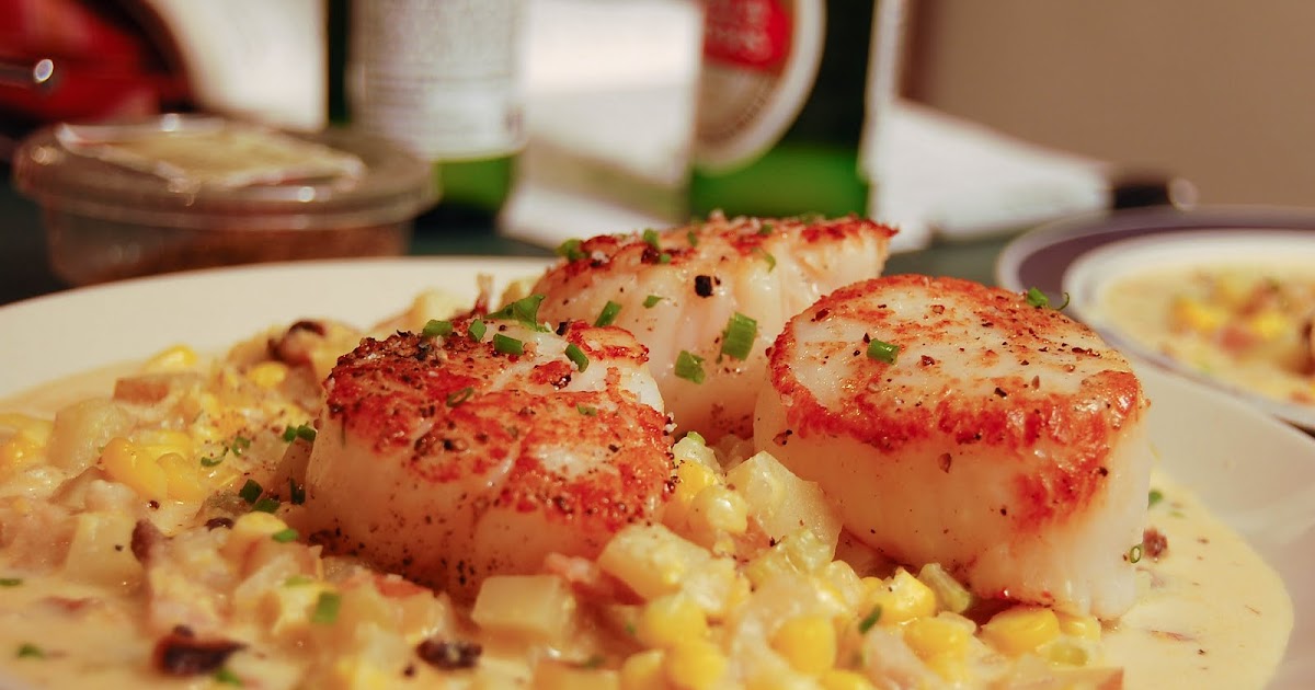My FIANCE! Likes It, So It MUST Be Good. Corn & Bacon Chowder W/ Seared Jumbo Scallops