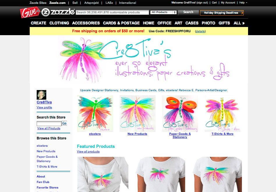 Cre8Tiva Launches Zazzle Shop