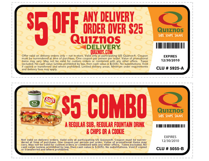 Quiznos: New Printable Coupons