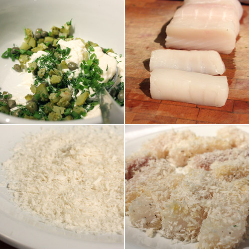 lisa is cooking Halibut Fish Sticks with DillCaper Tartar Sauce