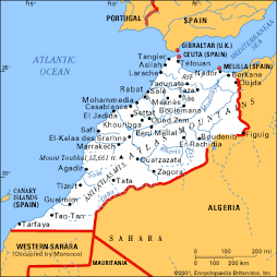 Morocco is located in Northern Africa, right below Spain.