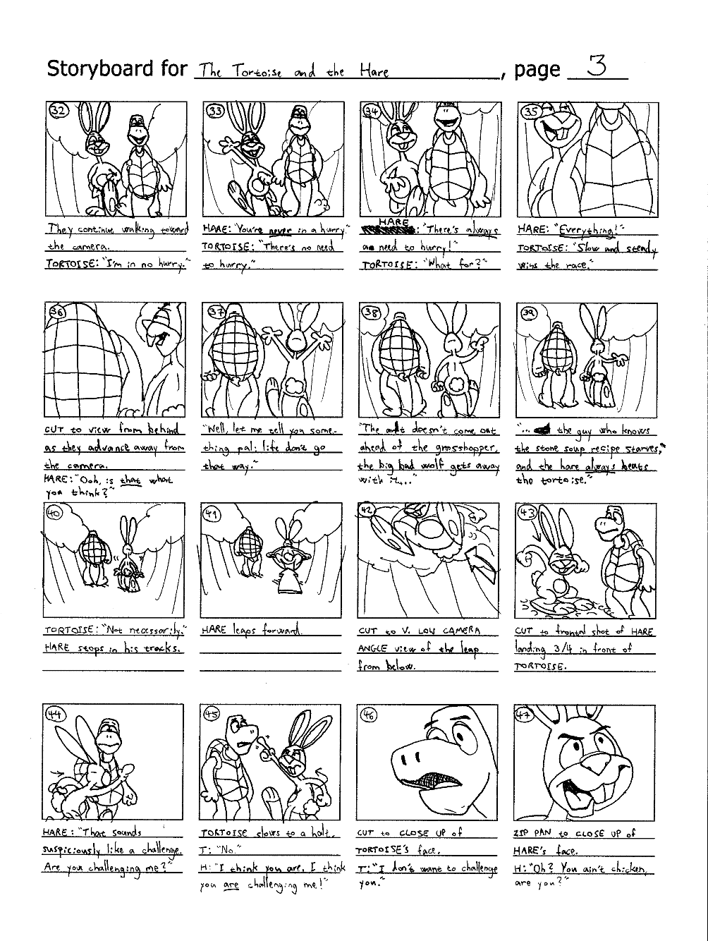 The Eighth Day: Storyboards for "The Tortoise and the Hare"