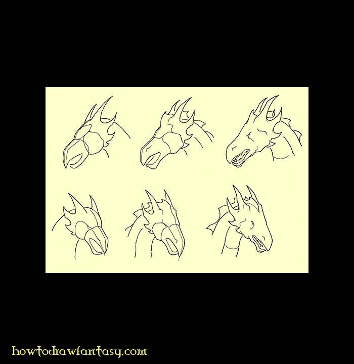 HOW TO DRAW A DRAGON HEAD. Step by step fantasy art drawing tutorial