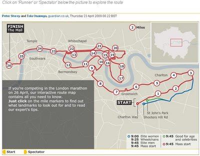 Guardian London Marathon Route Map 2009 Guardian London Marathon Route Map 2009