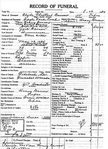 Funeral Bill-Clyde Barrow