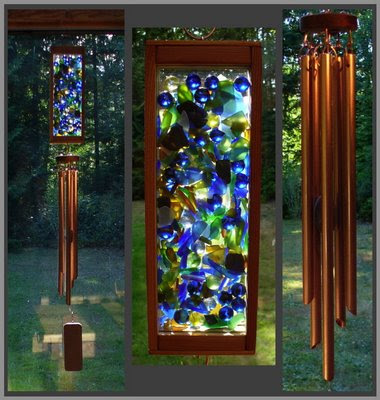mixed media art wind chime, copper and glass