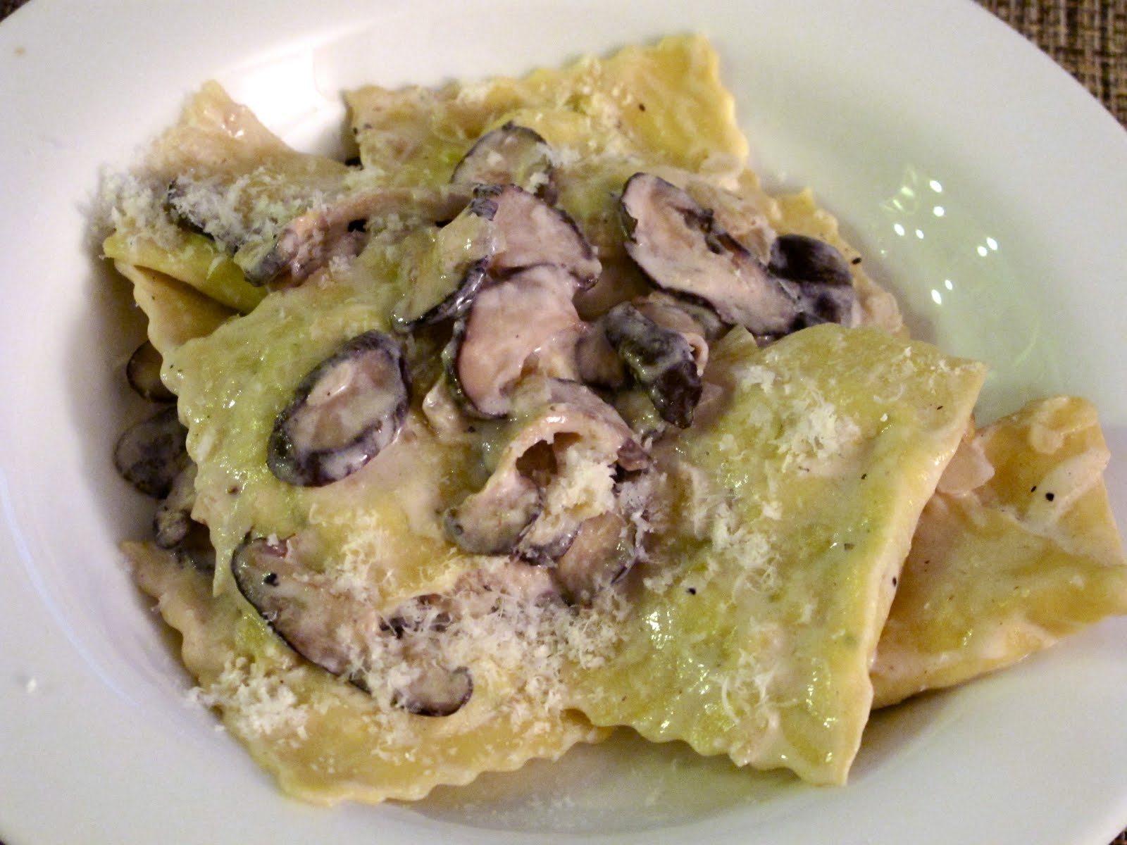 NuM NuM Shrimp Mousse Ravioli with Shiitake Cream Sauce