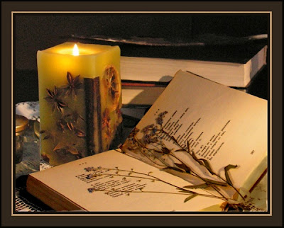 Palabritas - Amor a los libros - libro, velas, flores secas