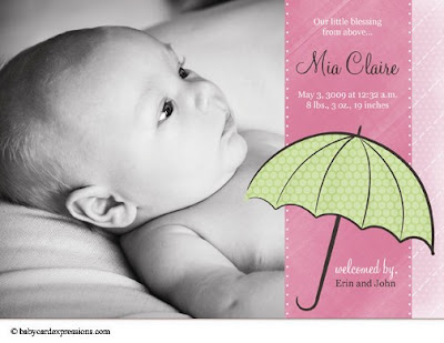 Umbrella Photo Baby Announcement, Parasol Photo Birth Announcement