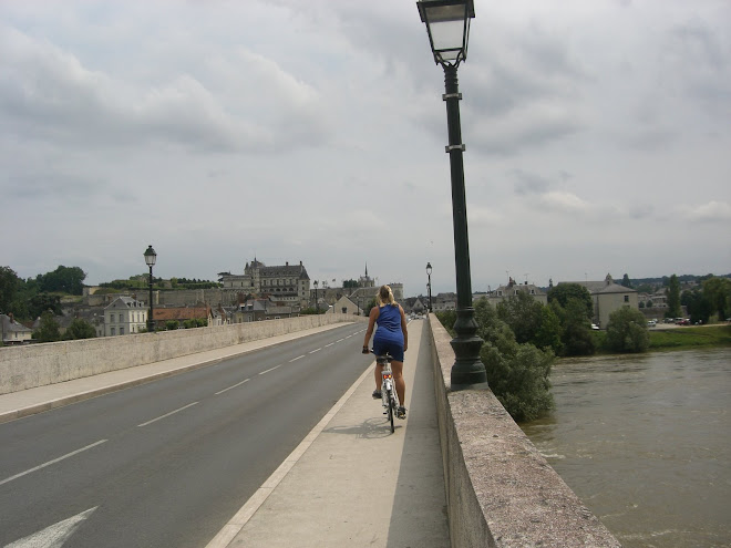 Crossing the bridge to Amboise with the chateau at the left