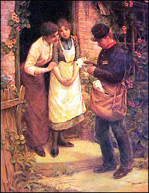 Le facteur (The Postman) par Armitage Thomas Liddall, Huile sur toile, fin XIXe.s.