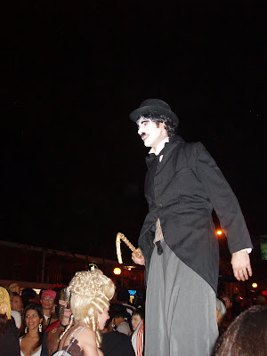 Charlie Chaplin on stilts at the WEHO Halloween parade