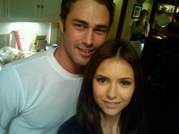 Nina Dobrev and Taylor Kinney on the set. Courtesy of Nina Dobrev