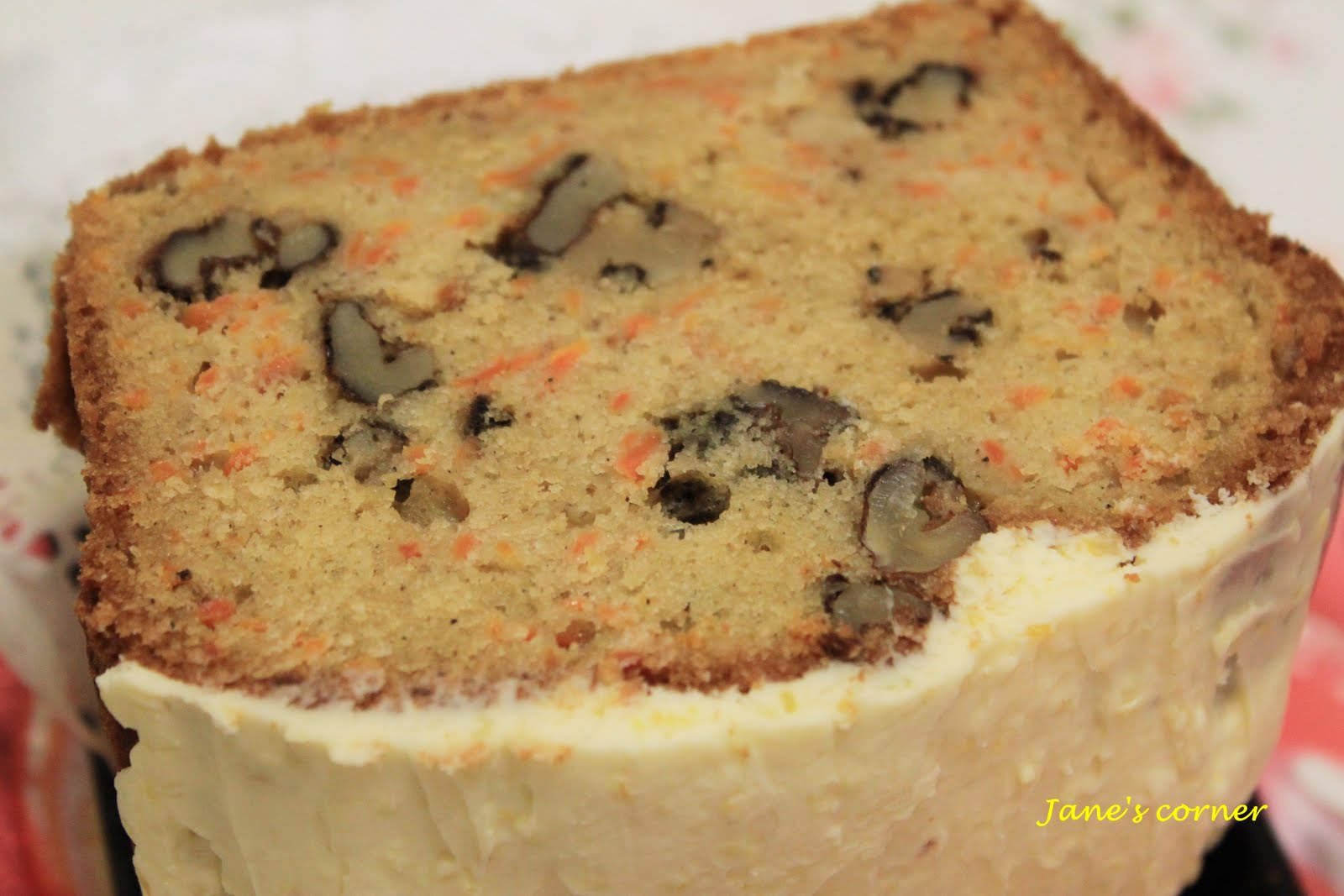 Jane's Corner Carrot Cake with lemon cream cheese frosting