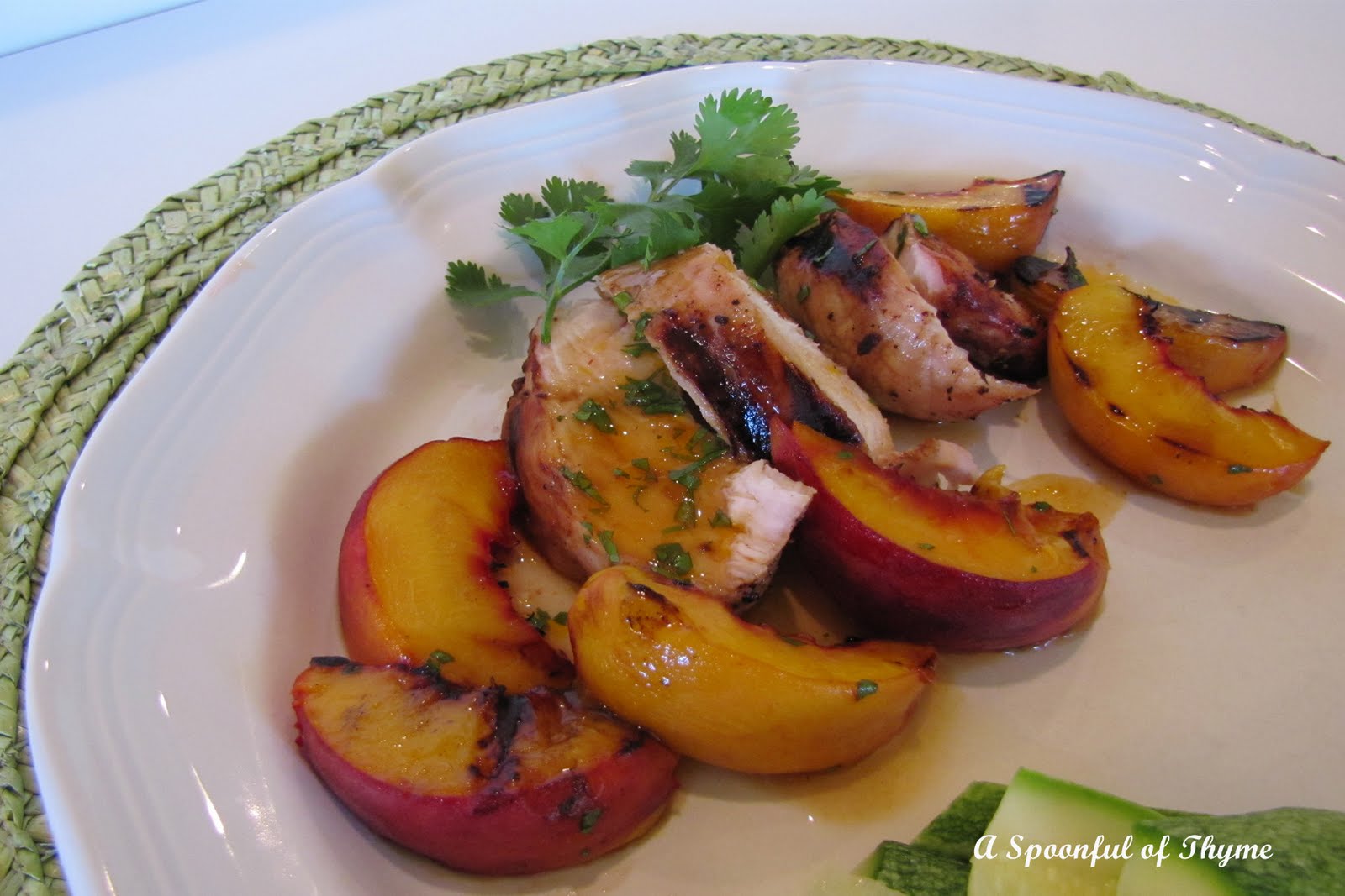 A Spoonful of Thyme Chicken and Peaches with ChipotlePeach Dressing Drizzle