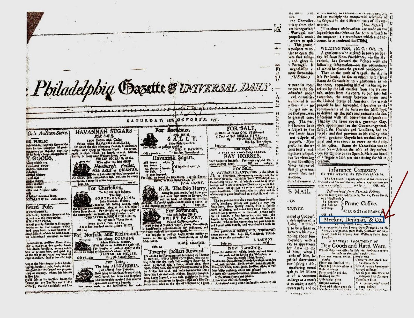 Gilbert Stuart An Advertisement For Meeker S Firm In The Philadelphia Gazette October 23 1797 Meeker Denman Co