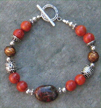Coral, Jasper and Faceted Pearl Bracelet