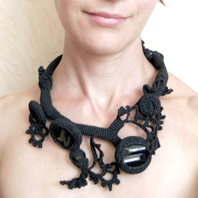 freeform crocheted necklace mystic black