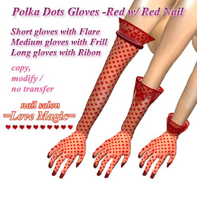 Polka Dots Gloves -Red w/ Red Nail画像