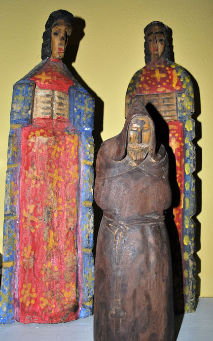 Three vintage wooden santos