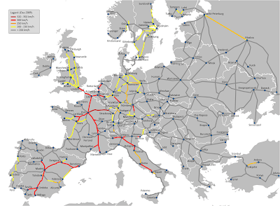 Map of European high-speed train routes