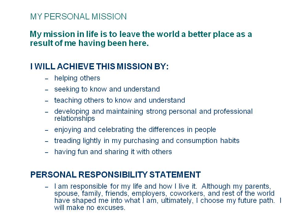 what is your personal mission statement examples