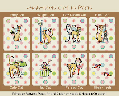 High-heels Cat in Paris - Note card / Set of 8 $24