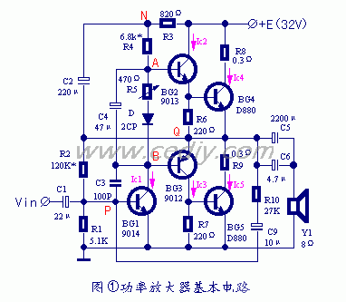 Designed with Discrete Components, Complementary Symmetry Power Amplifier