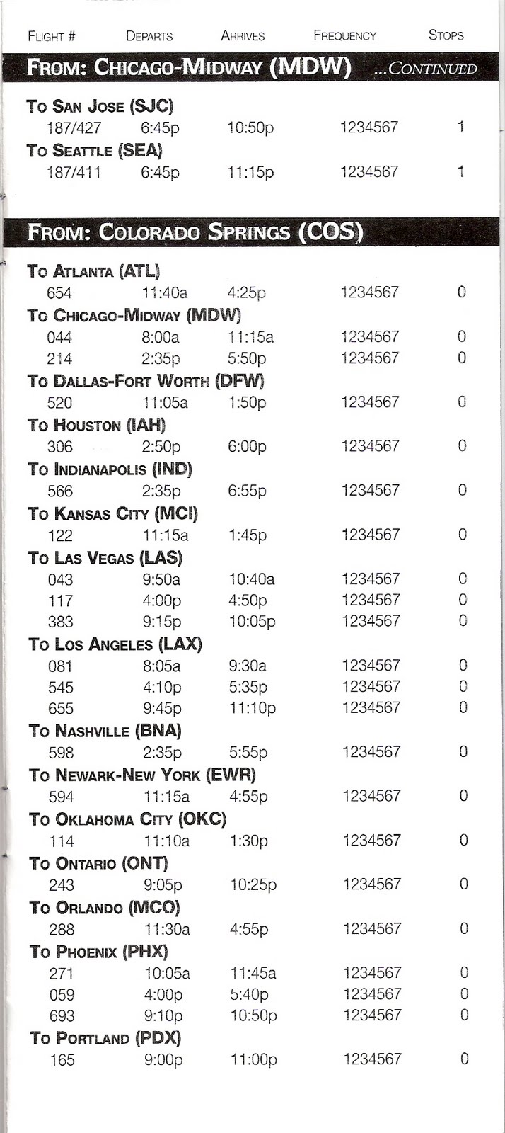 Airline Timetables Western Pacific Airlines October, 1996