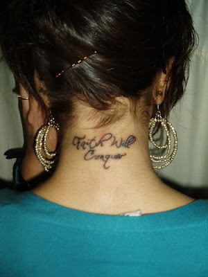 faith will conguers tattoo font on neck girls