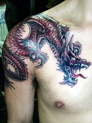 This Tattoo Designs Tattooed On Shoulder Men And Chest Tattoos Green Dragon