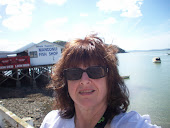 Sue outside the Fish n Chips restaurant.