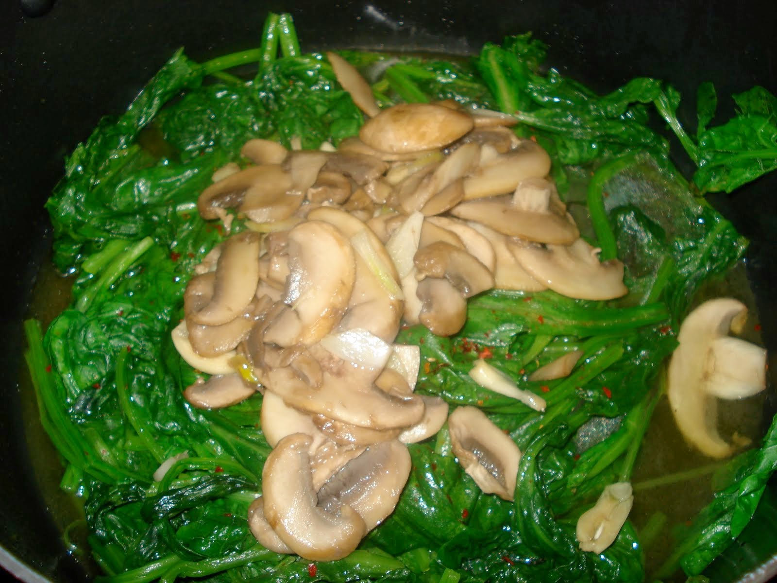 YourVicariousExperience Braised Halibut with Spinach and Mushrooms