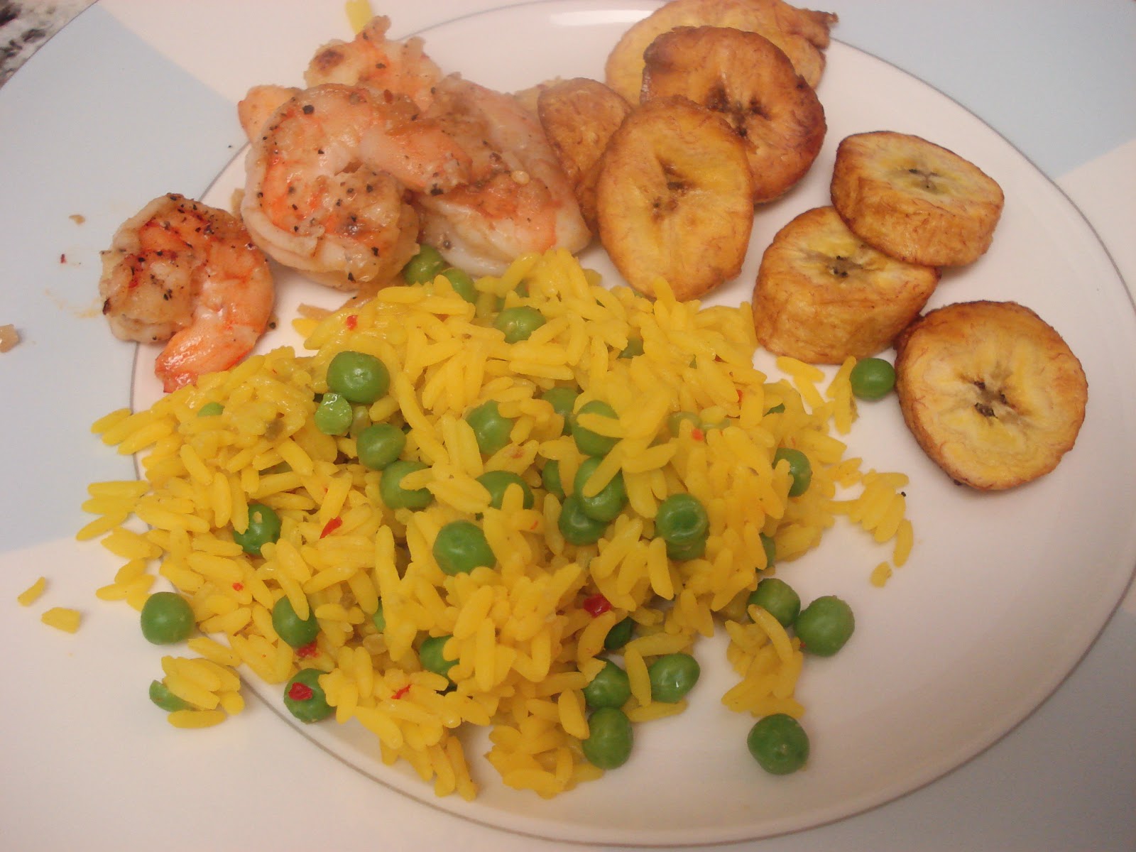 YourVicariousExperience Yellow Rice & Peas with Garlic Shrimp