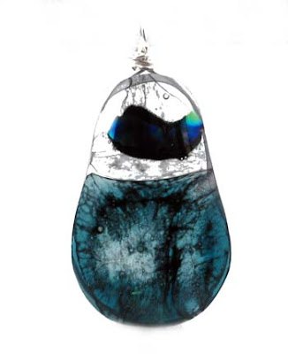 clear and blue fused dichroic glass pendant