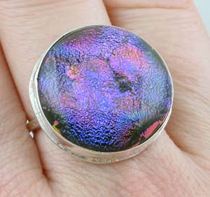 pink fused dichroic glass silver ring