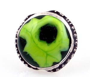 green and yellow fused glass ring