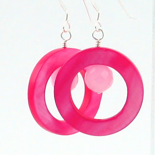 hot pink mother of pearl hoop earrings