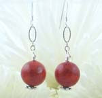 red coral bead silver earrings