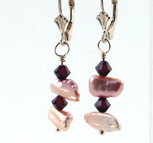 garnet crystal pearl earrings