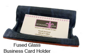 purple blue fused glass business card holder