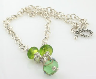 green lampwork glass sterling necklace
