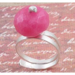 riveted pink jade bead sterling and fine silver ring