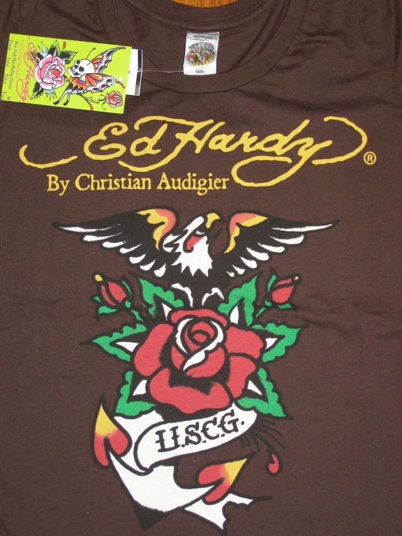 Don Ed Hardy T-Shirt Screen Print Logos on Front, On Back and Side front (as 