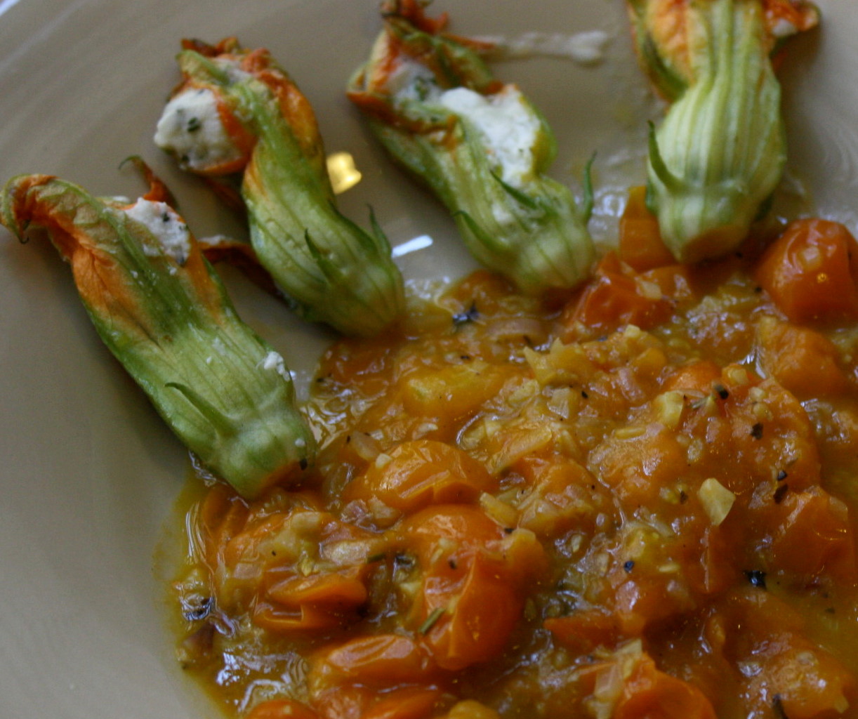 Cheese Stuffed Squash Blossoms with Cherry Tomato Sauce The Carnivore