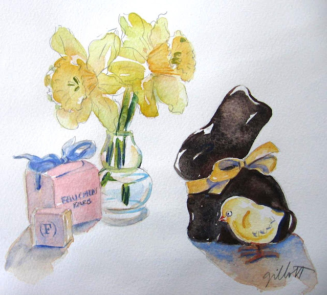 Chocolate Bunny with Daffodils